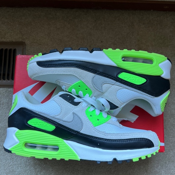 Nike Air Max 90 Sneakers - White, Gray, Neon Green - Picture 3 of 7